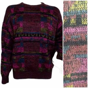 Vintage Sweater, L, Multicolor Geometric, Crew neck, Soft Acrylic, Long sleeves